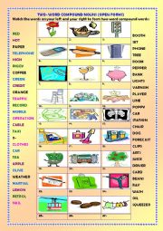 English Worksheet: Two-word compound nouns (open forms) + key