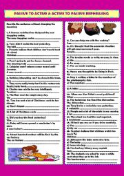 English Worksheet: Passive to active &  active to passive rephrasing (+ key)