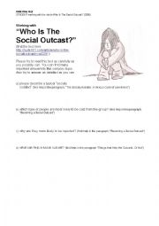 English Worksheet: working with who is the social outcast