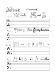 Writing letters u,v,w,x