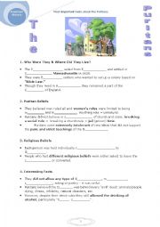 English Worksheet: Most important facts about the Puritans