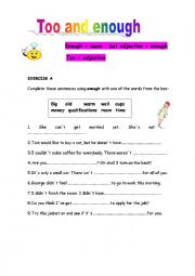 English Worksheet: Too and enough