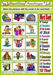 English Worksheet: Emotions/ Feelings Part Two + key