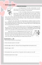 English Worksheet: Reading (Explorer), Past Perfect Tense, Suffixes (-able, -er and -ist) Test