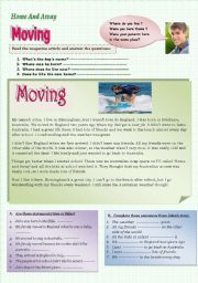 English Worksheet: Home and away, Moving!