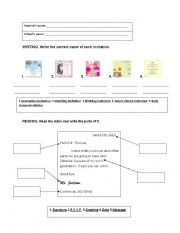 English Worksheet: Types of Invitations and Parts of a Letter