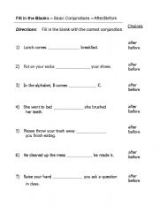 English Worksheet: before after worksheet