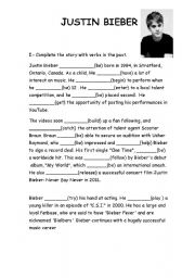 English Worksheet: JUSTIN BIEBER ACTIVITY PAST TENSE