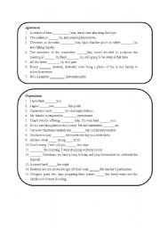 English worksheet: Agreement and Prepositions (with Keys)