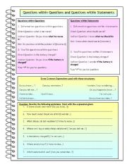 English Worksheet: Questions within statements and questions.