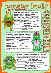 English Worksheet: monster family