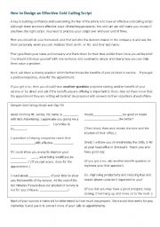 English Worksheet: Sales: Cold Calling Advice and Script Gap Fill