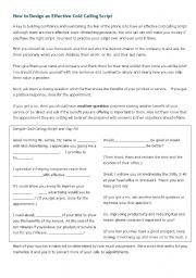 English worksheet: Sales: Cold Calling Advice and Script Gap Fill