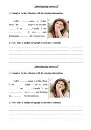 English worksheet: introducing oneself