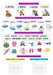 English Worksheet: Weather,seasons and clothes