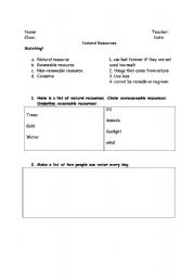 English Worksheet: Resources and Conservation