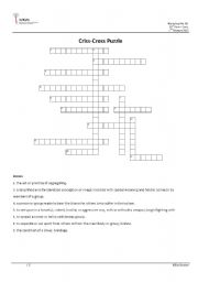 English worksheet: Vocabulary  Criss-Cross Puzzle