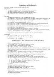 English Worksheet: Analysing a political speech