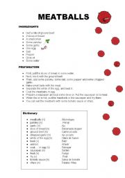 English Worksheet: MEATBALLS RECIPE