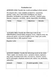 English worksheet: evaluation test