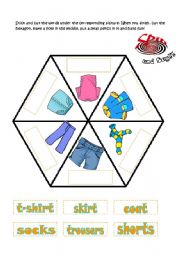 English Worksheet: Clothes Hexagon and criss cross bingo