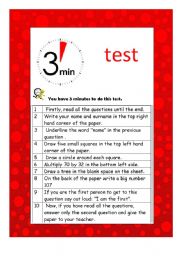 English Worksheet: 3 MINUTES TEST