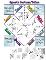 English Worksheet: Sports Fortune Teller -  Can/ Cant