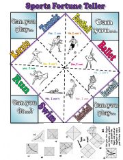 English Worksheet: Sports Fortune Teller -  Can/ Cant