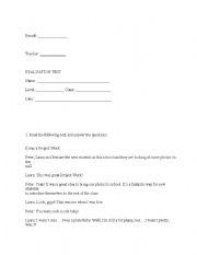 English Worksheet: test of simple past tense
