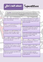 English Worksheet: Conversation Starters - Lets talk about Superstitions