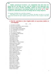 English Worksheet: Similes (as, like)