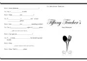 English Worksheet: English Menu