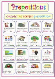 English Worksheet: Preposirions Of Place..Choose the correct answer