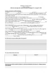 English Worksheet: Martin Luther Kings speech I have a dream