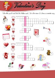 English Worksheet: Valentines  Pictures Puzzle