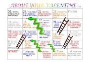 English Worksheet: Snakes and ladders n 7 : Valentines day