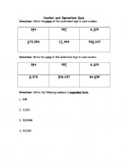 English worksheet: Place Value Quiz