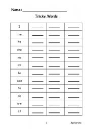 English worksheet: Tricky Words