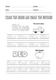 English Worksheet: Practicing the colors by tracing the words