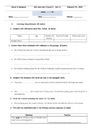 English Worksheet:  Mid-term test 2, Level 2