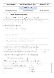 English Worksheet: Mid-term test 2, Level 4