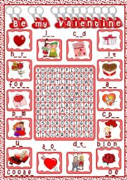 English Worksheet: Be my Valentine - wordsearch