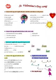 English Worksheet: Valentines Day song