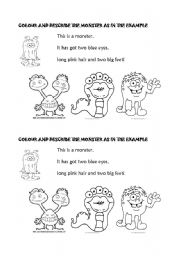 English Worksheet: Colour and describe the monster
