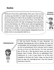 English Worksheet: Reading text about festivals