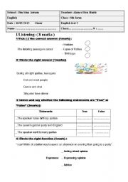 Exam : listening / language / vocabluary (8th form ) Test n 2