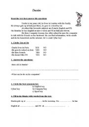 English worksheet: Dustin