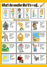 English Worksheet: Whats the weather like? It is+ adj