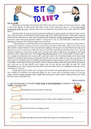 English Worksheet: Text, Comprehension & Grammar Is it ok to lie