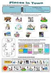 English Worksheet: Give directions - part 1 : Places in town  **answers & audio documents**